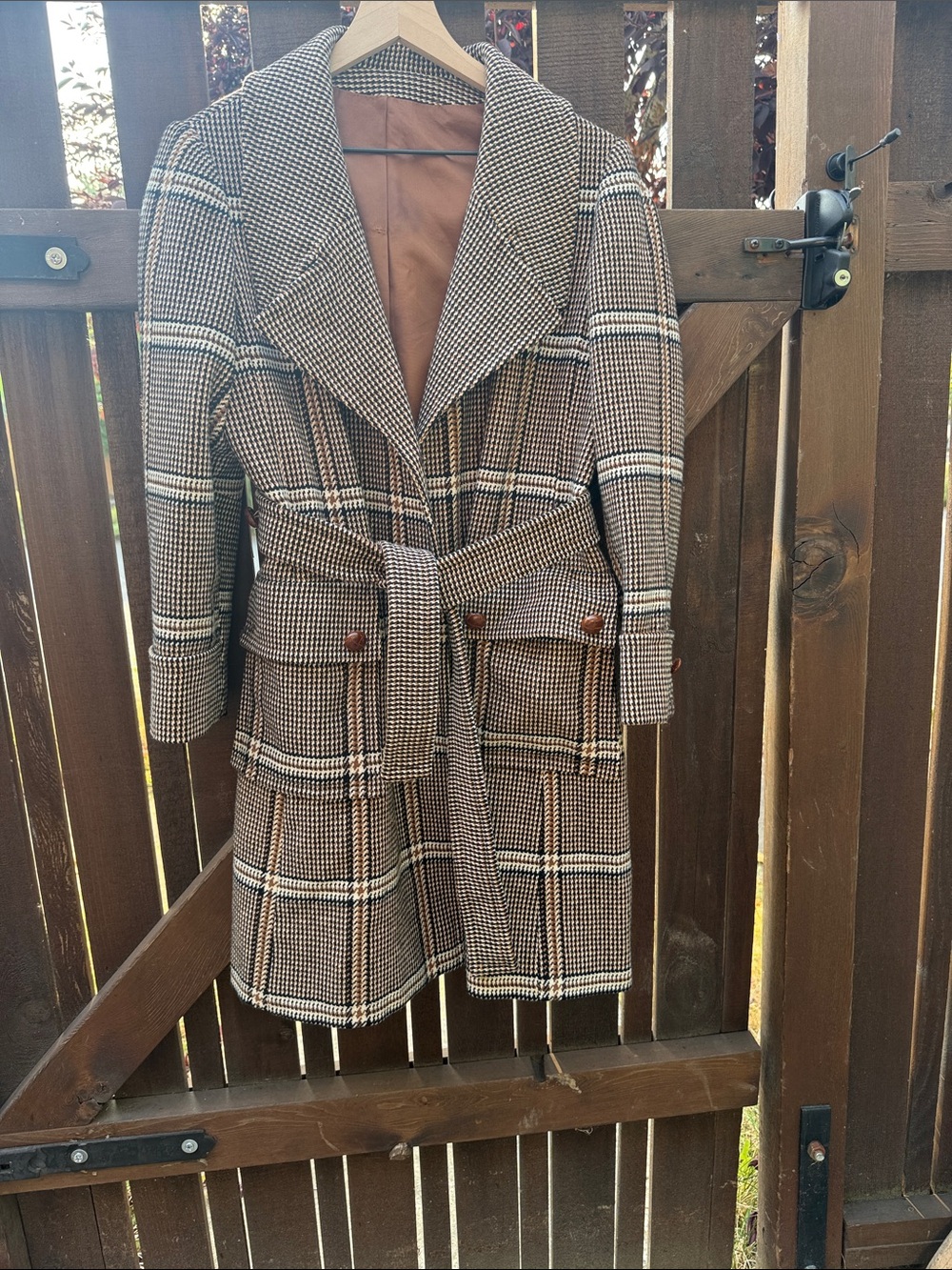 Women's Brown Plaid Belted Trench Coat